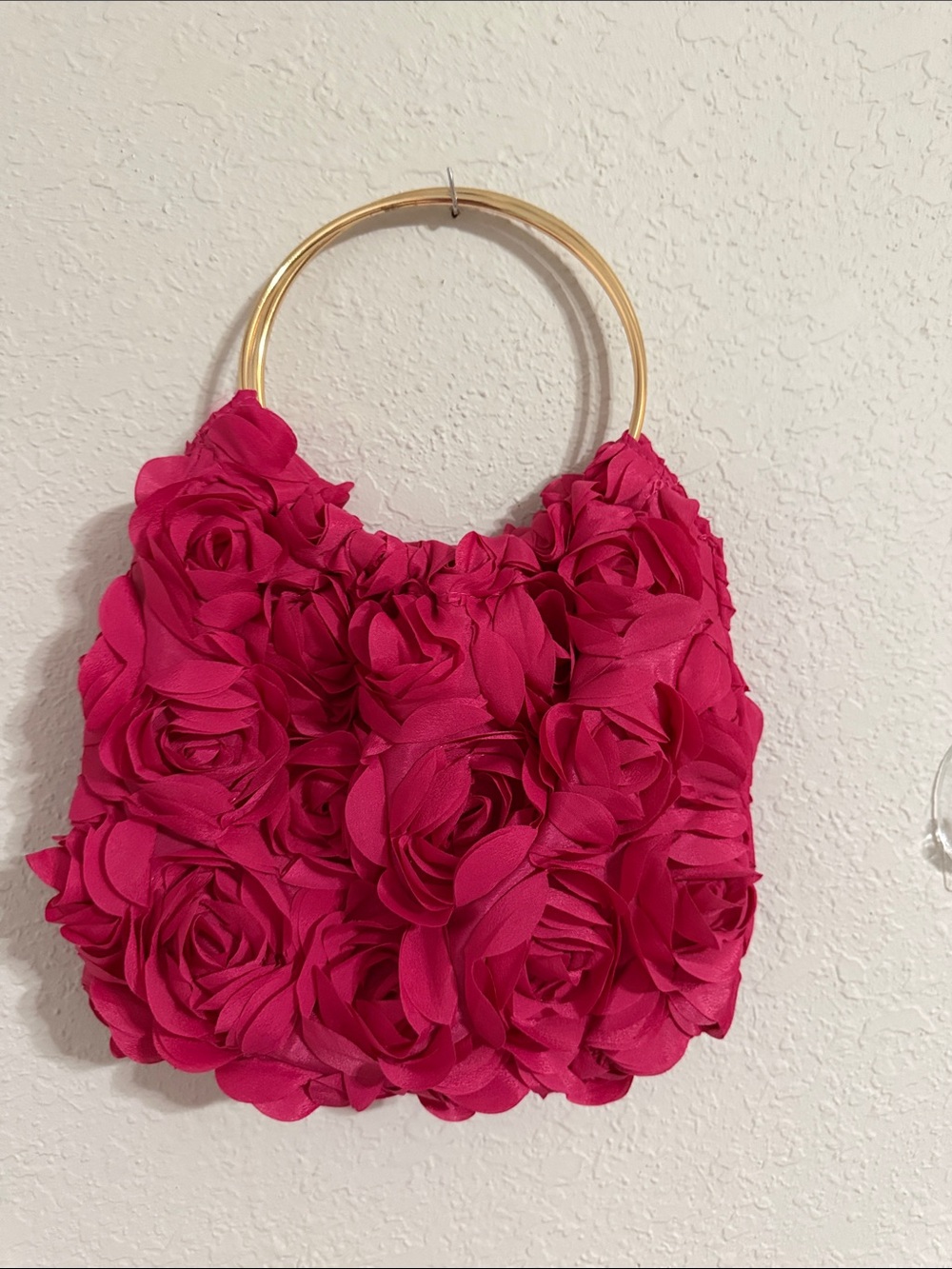 Gold-Handle Pink Rosette Women's Handbag